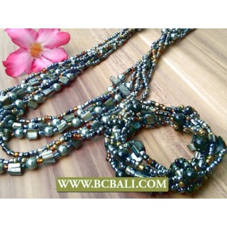 Mix Beaded Long Seeds Necklace Sets